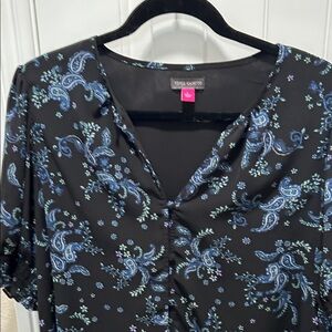 Vince Camuto Black Blouse with Blue Paisley Design